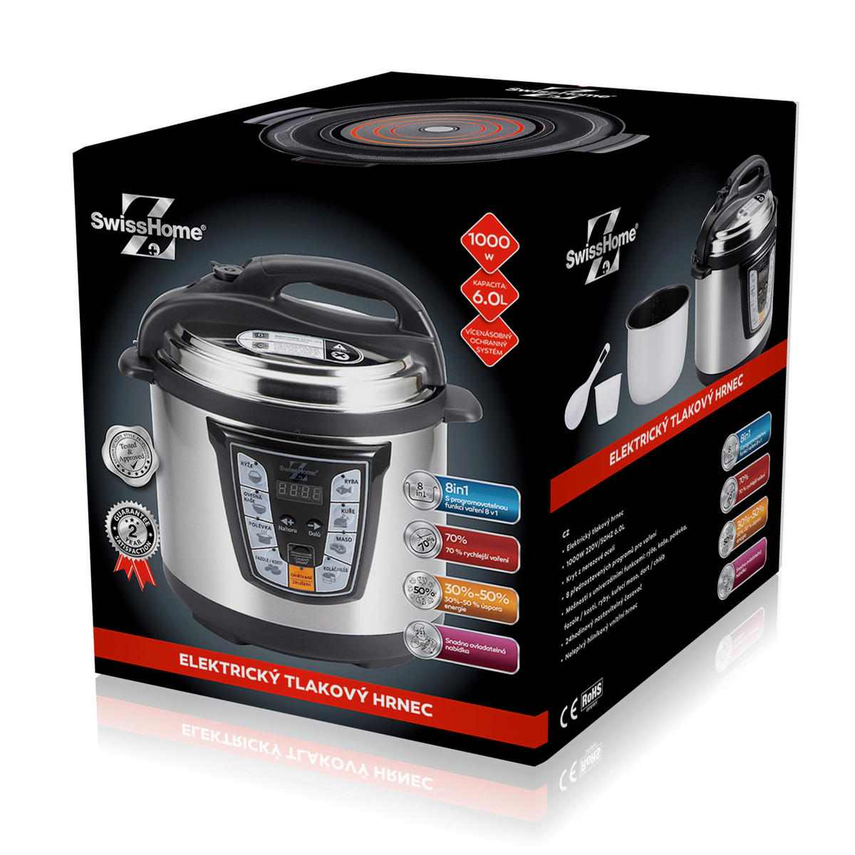SWISS HOME Schnellkochtopf LOW COOKER schwarz Edelstahl LOW COOKER - schwarz/silber - SWISS HOME