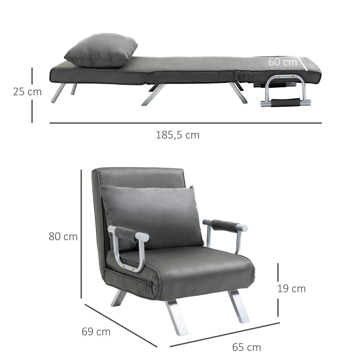 Schlafsofa 833-040 hellgrau Kunstleder B/H/T: ca. 65x80x69 cm 833-040 - hellgrau (65,00/80,00/69,00cm) - HOMCOM