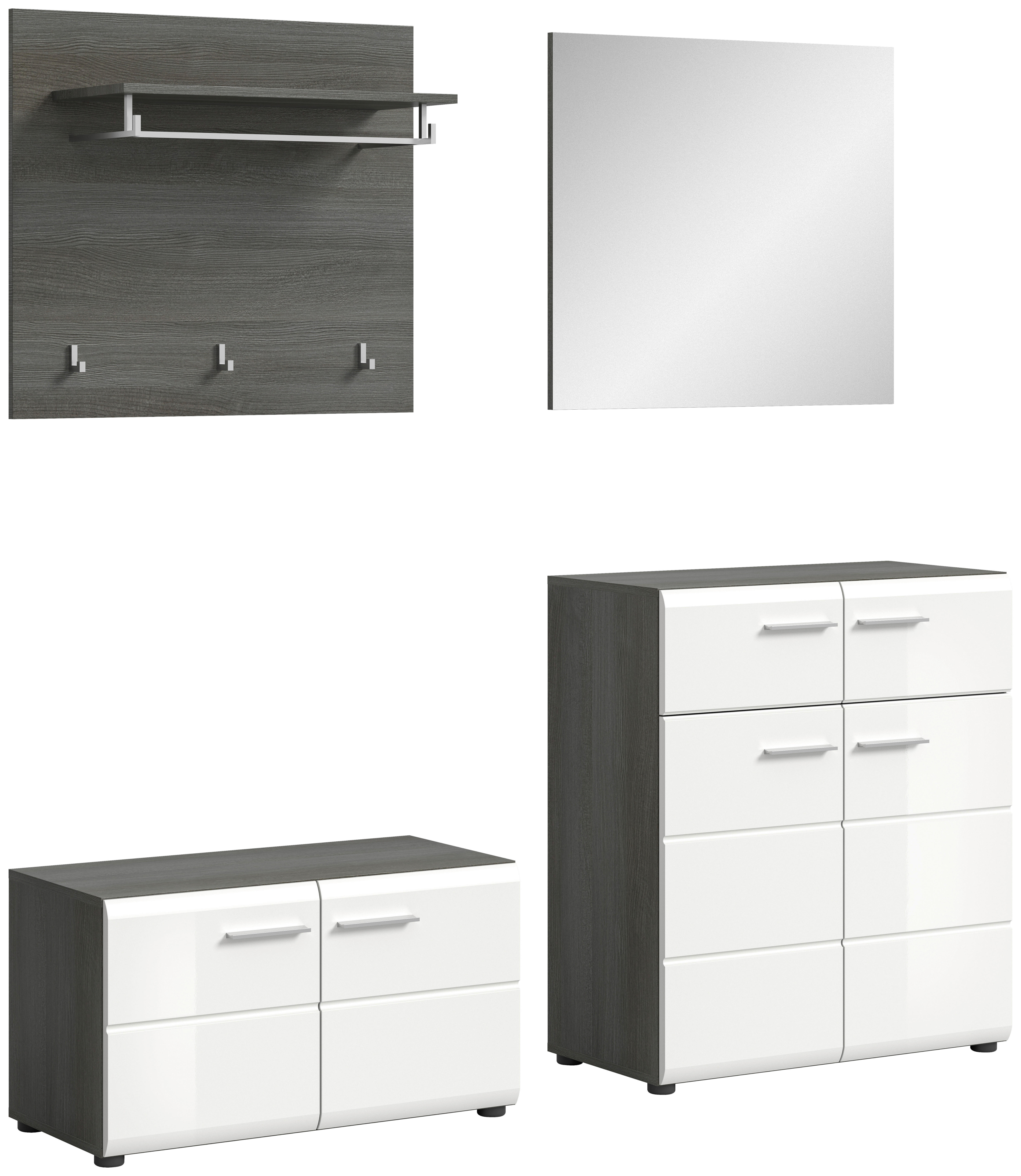 Garderobe SALSA Eiche Rauchsilber Nachbildung weiß Hochglanz B/H/T: ca. 175x192x37 cm SALSA - Eiche/weiß (175,00/192,00/37,00cm) - xonox.home