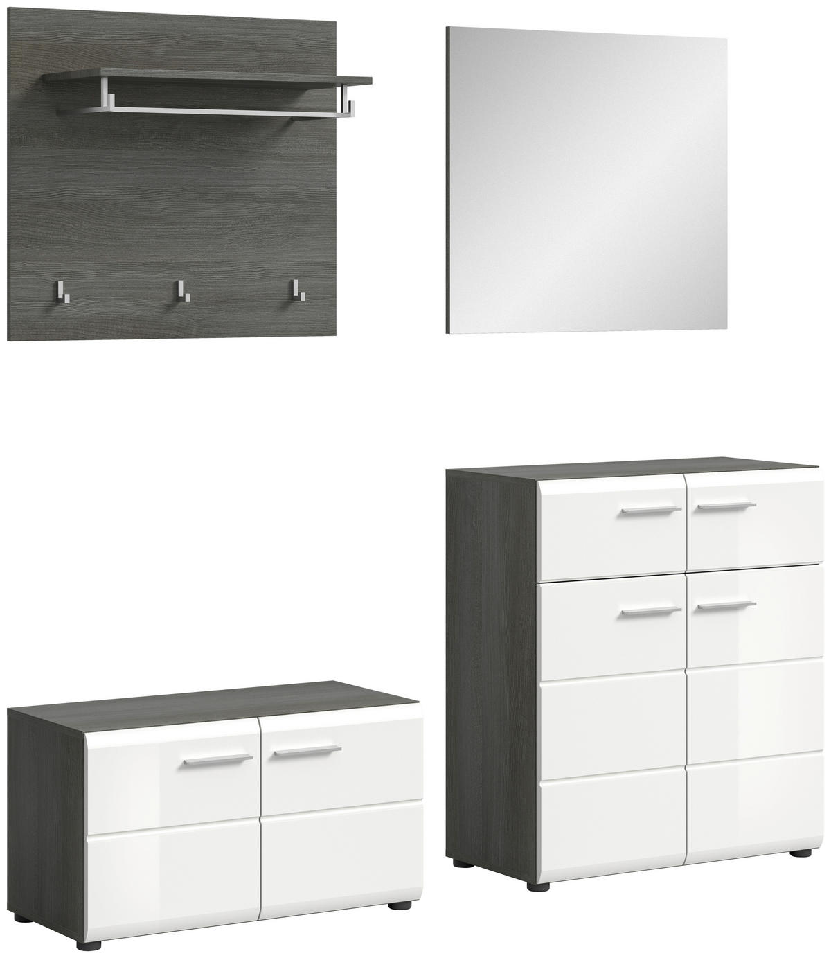 Garderobe SALSA Eiche Rauchsilber Nachbildung weiß Hochglanz B/H/T: ca. 175x192x37 cm SALSA - Eiche/weiß (175,00/192,00/37,00cm) - xonox.home