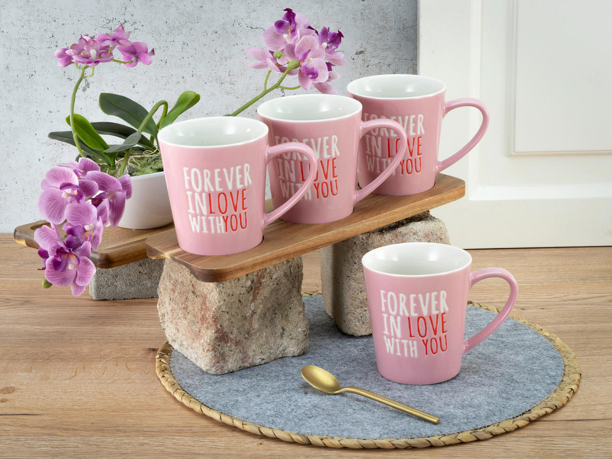 CreaTable Kaffeebecher Forever in love with you multicolor Steinzeug 4 tlg. Forever in love with you - multicolor - CreaTable