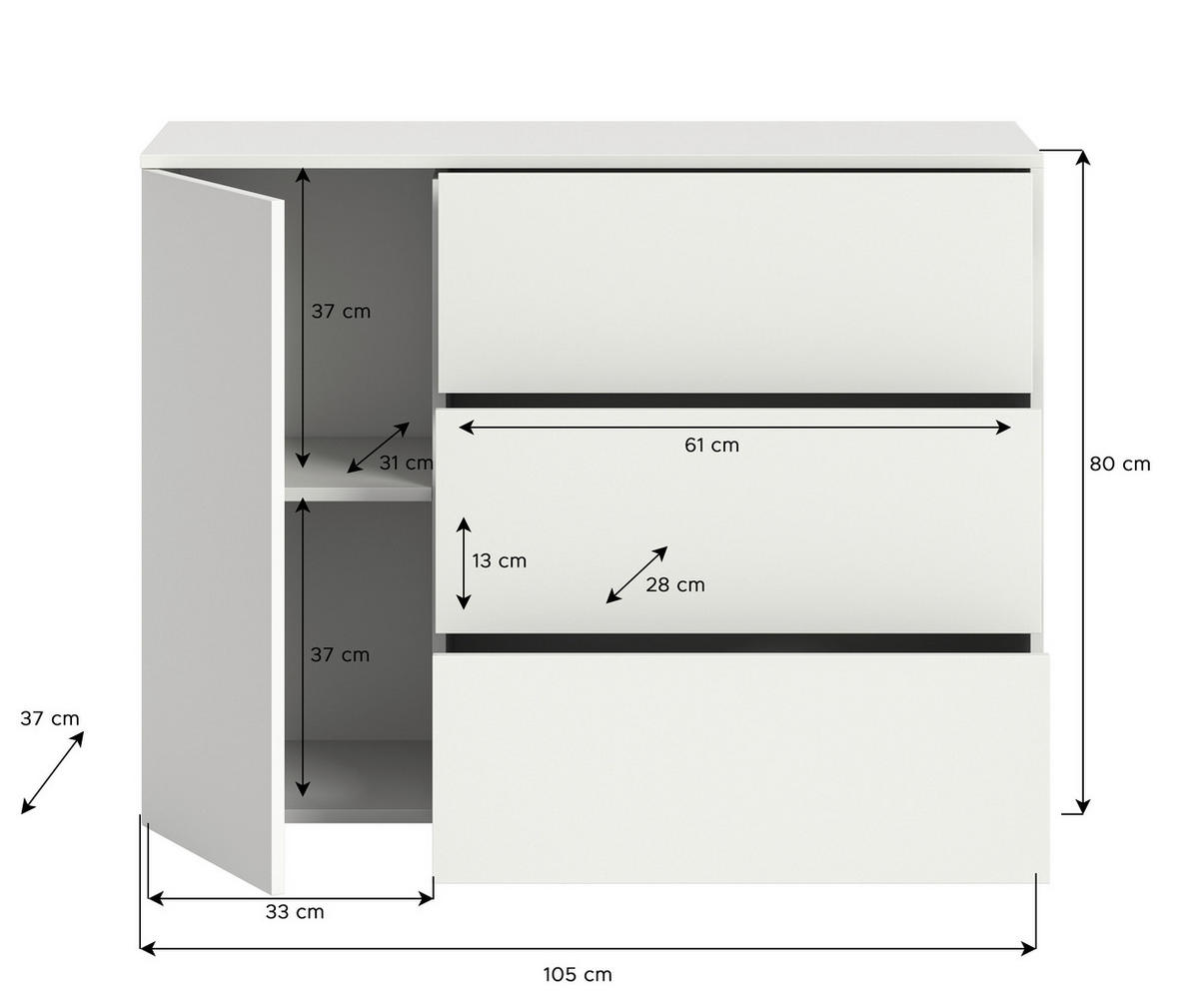Sideboard Samba weiß Eiche Artisan Nachbildung B/H/T: ca. 105x80x37 cm Samba - Eiche/weiß (105,00/80,00/37,00cm) - xonox.home