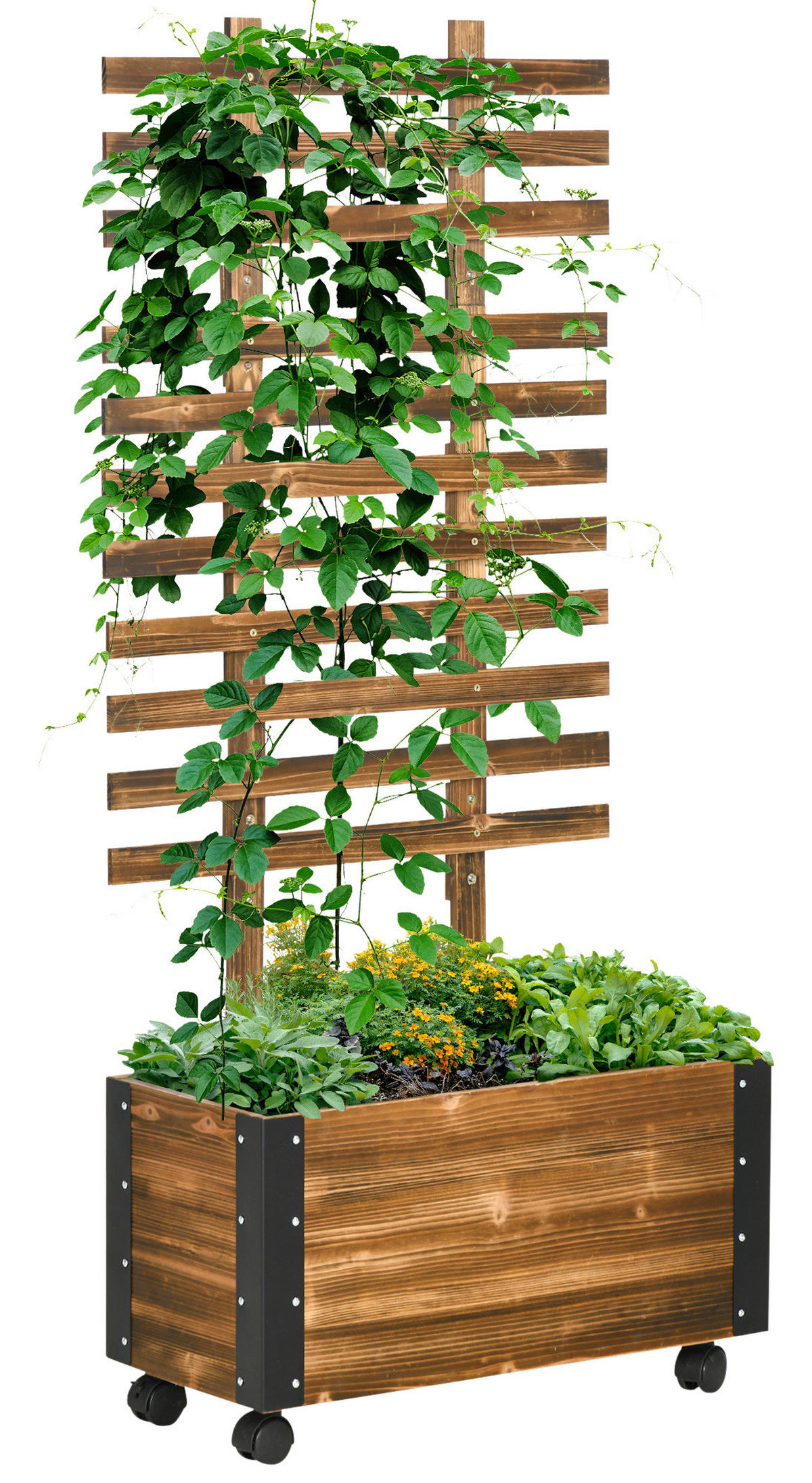 Outsunny Blumenkasten mit Rankhilfe Blumenkasten_mit_Rankhilfe - grau (65,00/31,00/147,00cm) - Outsunny