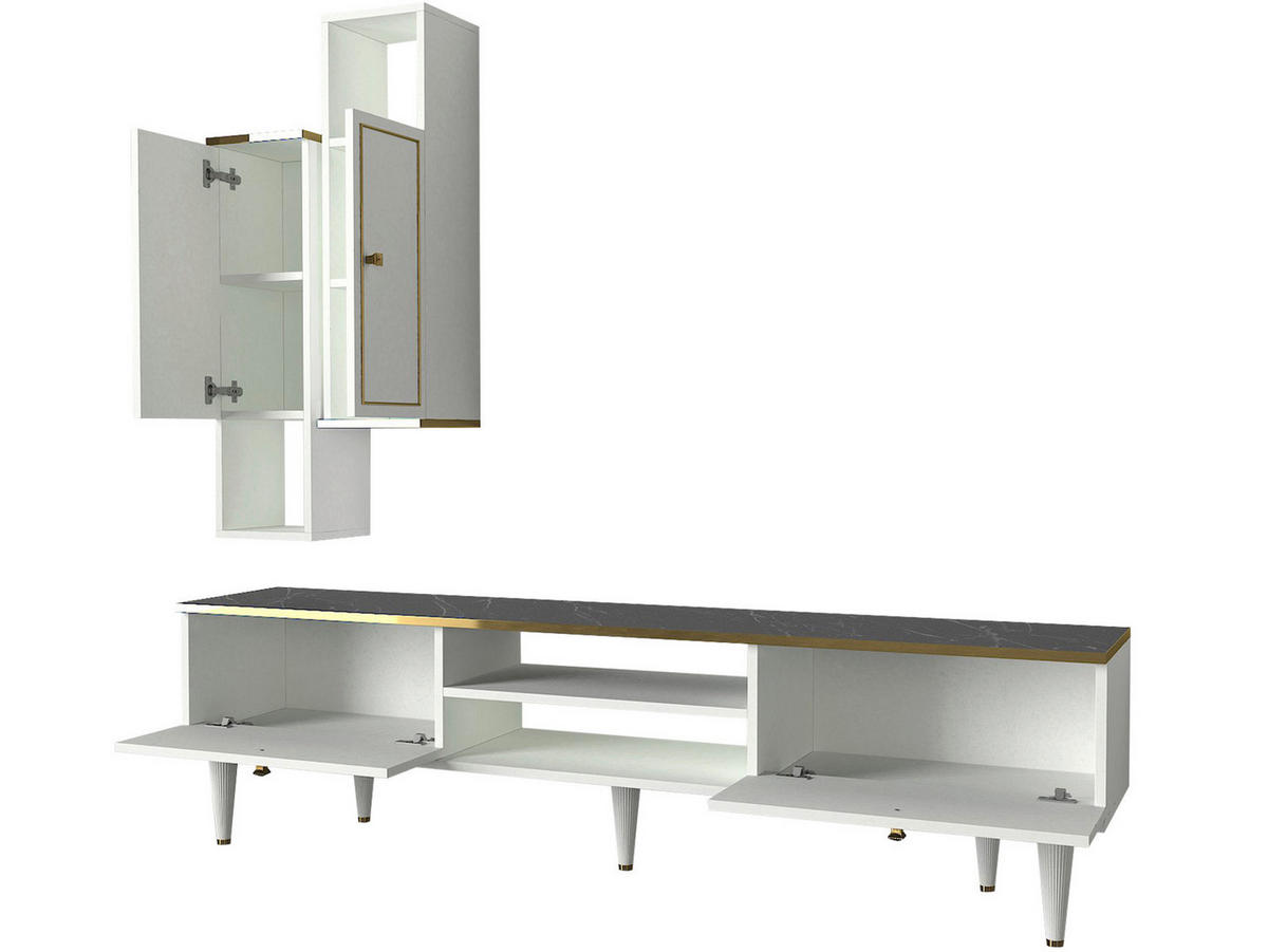 Wohnwand Ravenna weiß Marmoroptik B/H/T: ca. 180x51x32 cm Ravenna - weiß/Marmoroptik (180,00/51,00/32,00cm) - moebel17