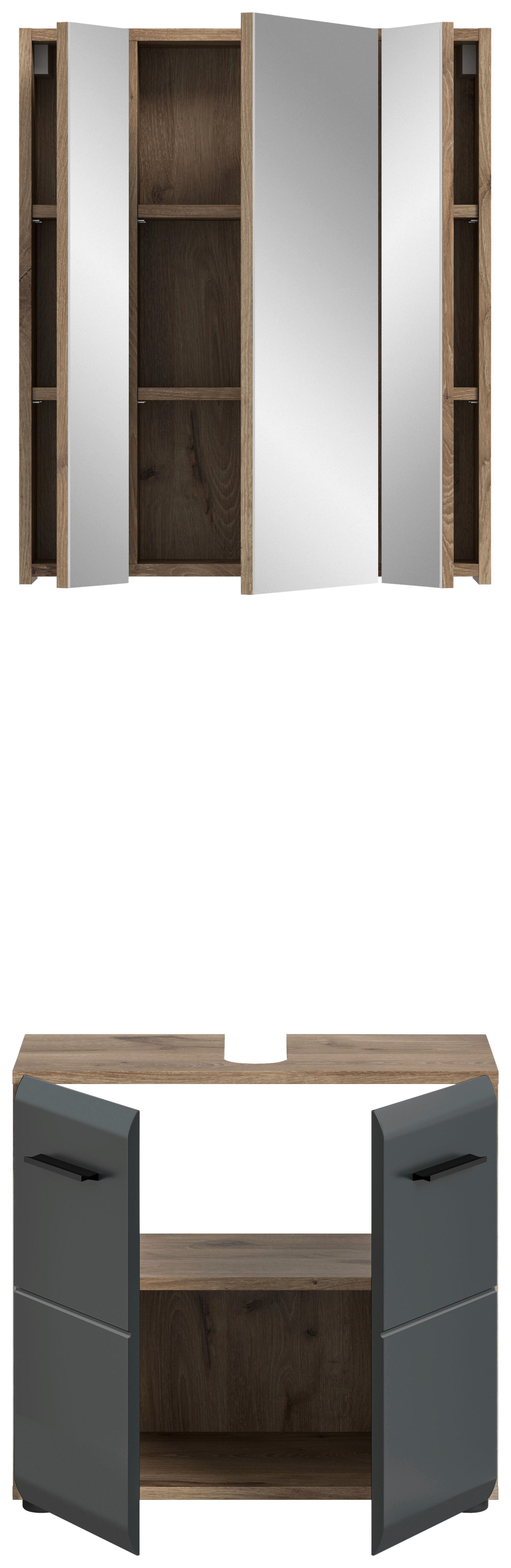 Badezimmer-Set Ice Nox Oak Nachbildung schwarz matt B/H/T: ca. 60x185x30 cm Ice - schwarz (60,00/185,00/30,00cm) - xonox.home