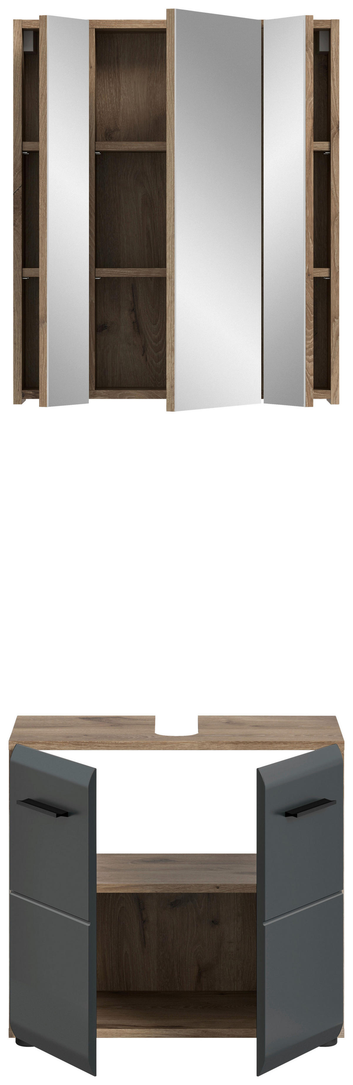 Badezimmer-Set Ice Nox Oak Nachbildung schwarz matt B/H/T: ca. 60x185x30 cm Ice - schwarz (60,00/185,00/30,00cm) - xonox.home