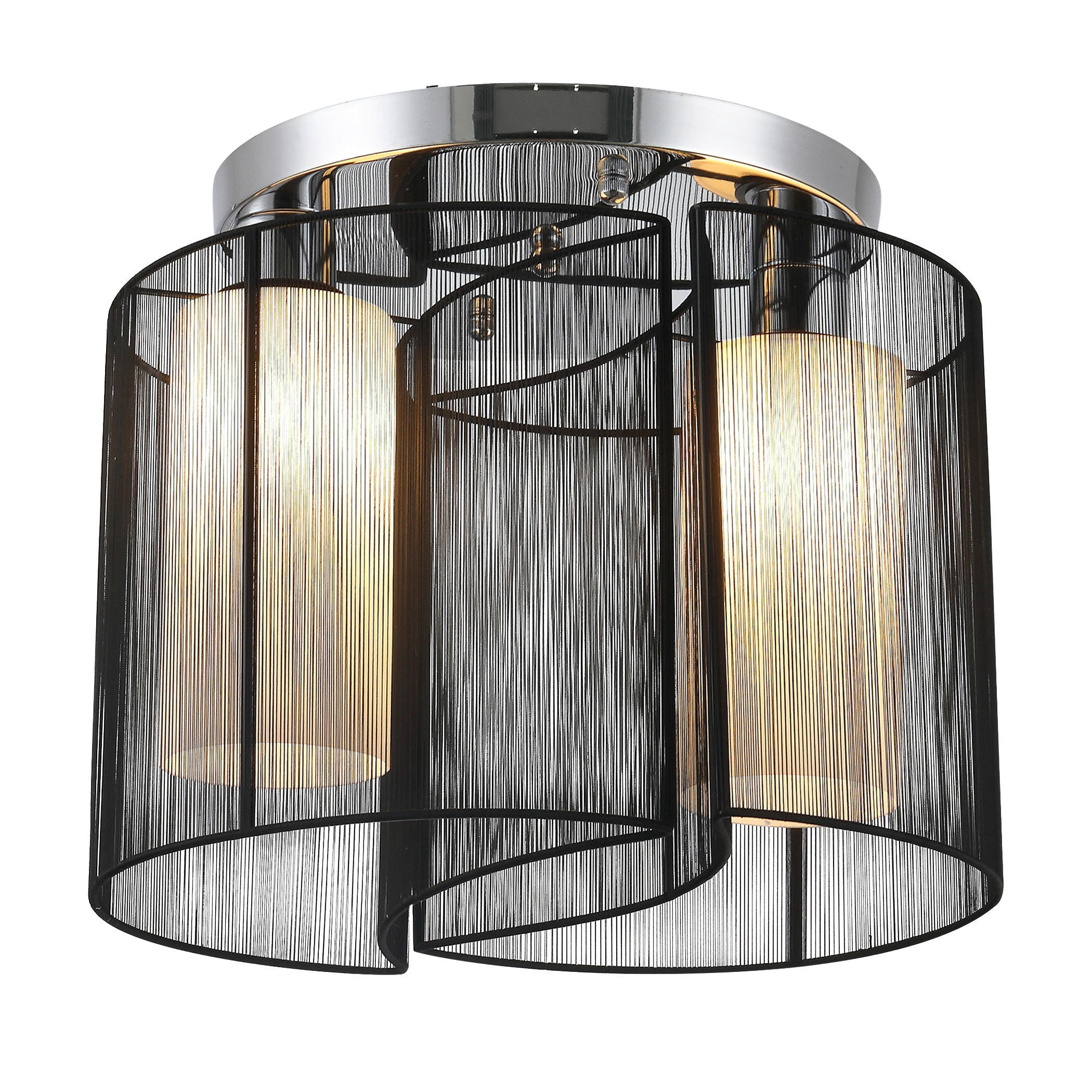 HOMCOM Deckenlampe 2-flammig schwarz Glas Stoff Stahl H/D: ca. 33x48 cm E27 2 Brennstellen Deckenlampe 2-flammig - schwarz (48,00/33,00cm) - HOMCOM