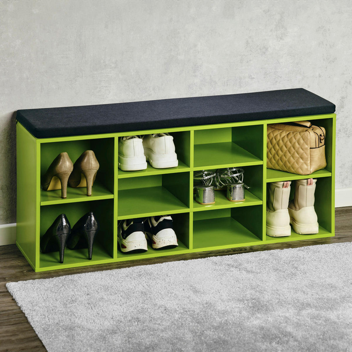 Kesper Schuhregal grün Spanplatte B/H/T: ca. 103,5x48x29,5 cm Schuhregal_mit_Sitzkissen - grün (103,50/48,00/29,50cm) - Kesper