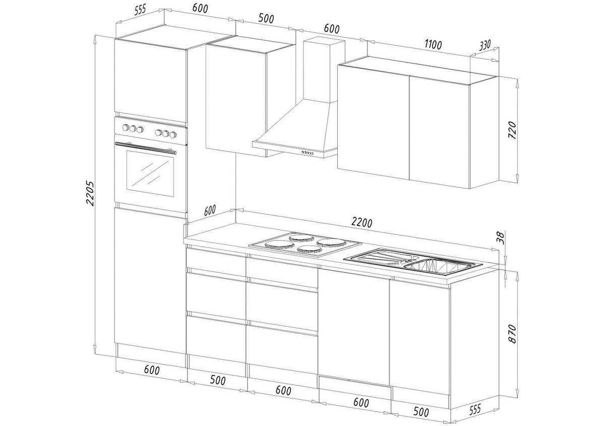 Respekta Küchenblock Premium weiß hochglänzend B/H/T: ca. 280x220,5x60 cm Premium - weiß/granit (280,00/220,50/60,00cm) - Respekta