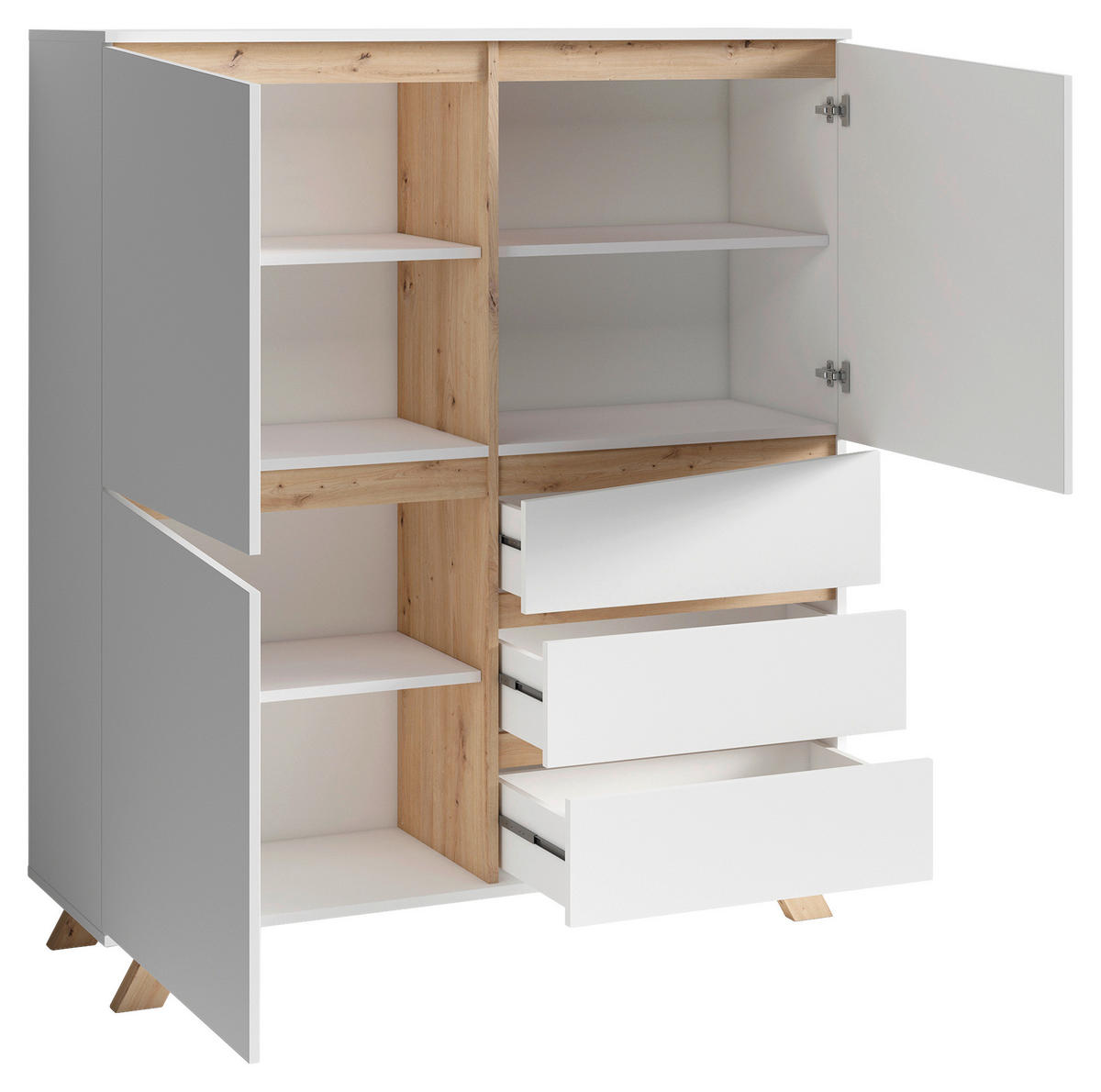 Highboard VALENTIN weiß Eiche Nachbildung B/H/T: ca. 120x142x38 cm VALENTIN - Eiche/weiß (120,00/142,00/38,00cm) - byLIVING