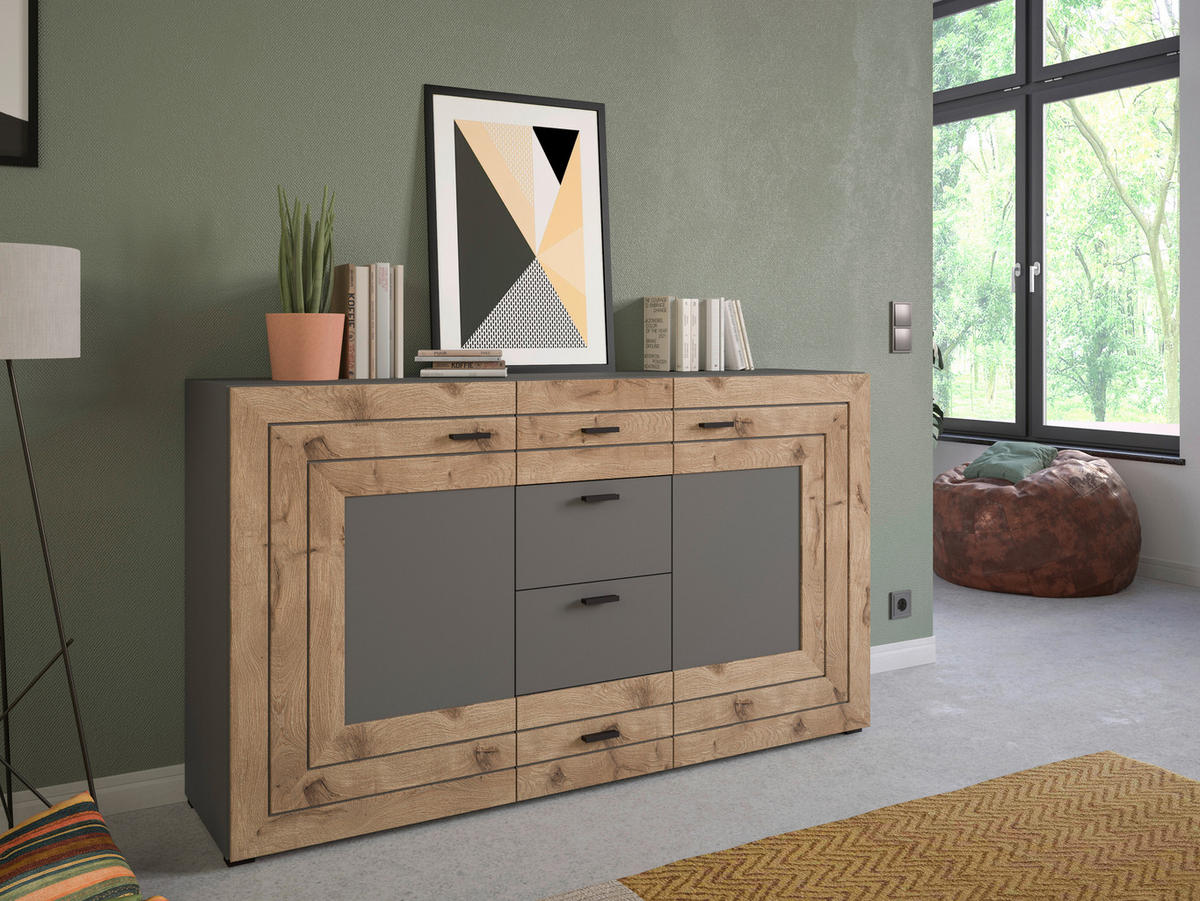 Sideboard Freno B/H/T: ca. 160x90x40 cm Freno - Eiche/schwarz (160,00/90,00/40,00cm) - xonox.home