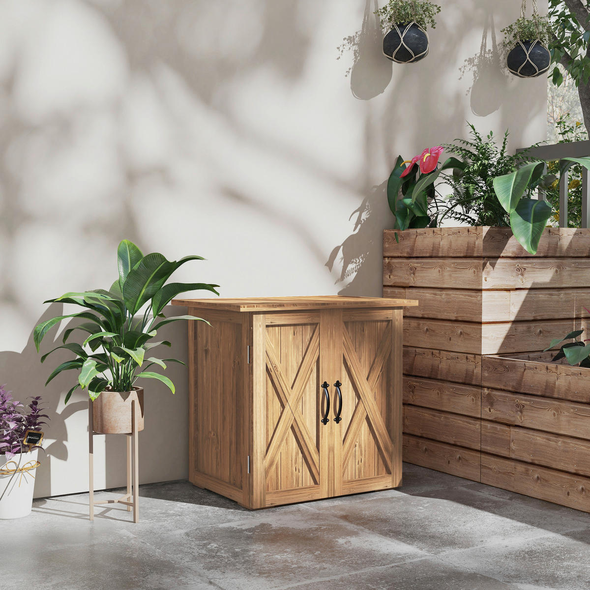 Outsunny Gartenschuppen braun Holz B/H/L: ca. 55x72x77 cm Gartenschuppen - braun (77,00/55,00/72,00cm) - Outsunny