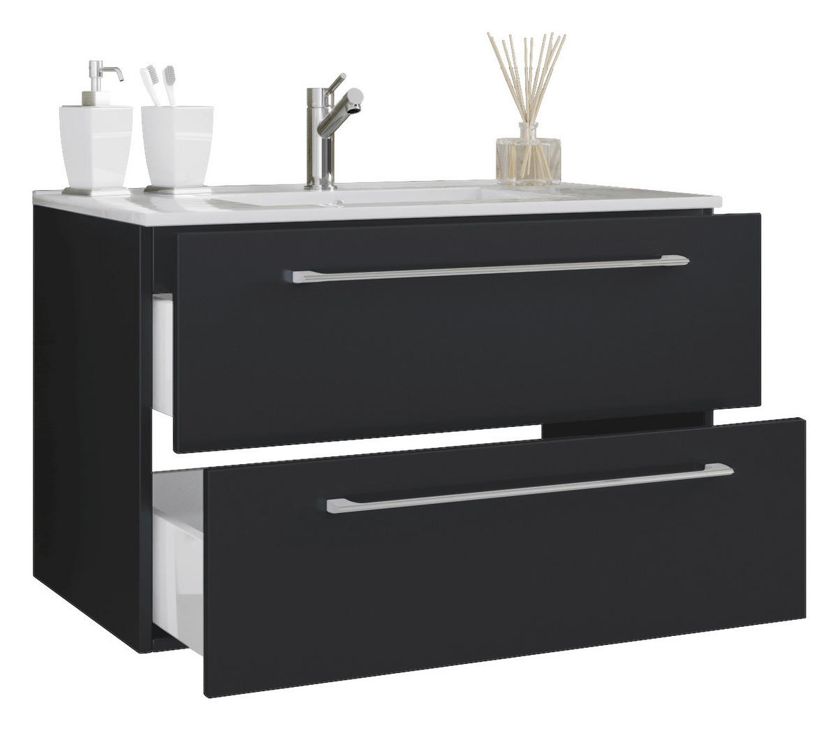 Badblock 2tlg-Badinos weiß schwarz B/H/T: ca. 81x51,2x46,4 cm 2tlg-Badinos - weiß/schwarz (81,00/51,20/46,40cm) - VCM Möbel