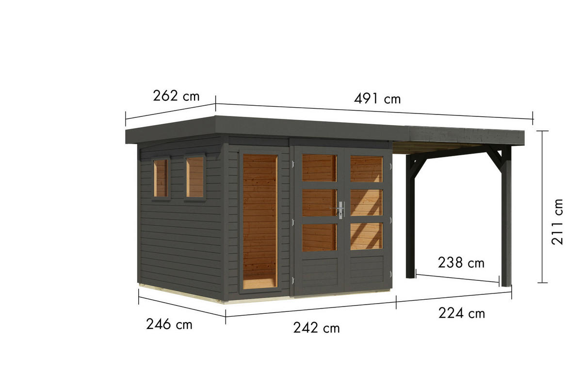 Karibu Gartenhaus Leon 3,5 grau B/H/L: ca. 242x211x242 cm Leon 3,5 - grau (242,00/242,00/211,00cm) - Karibu