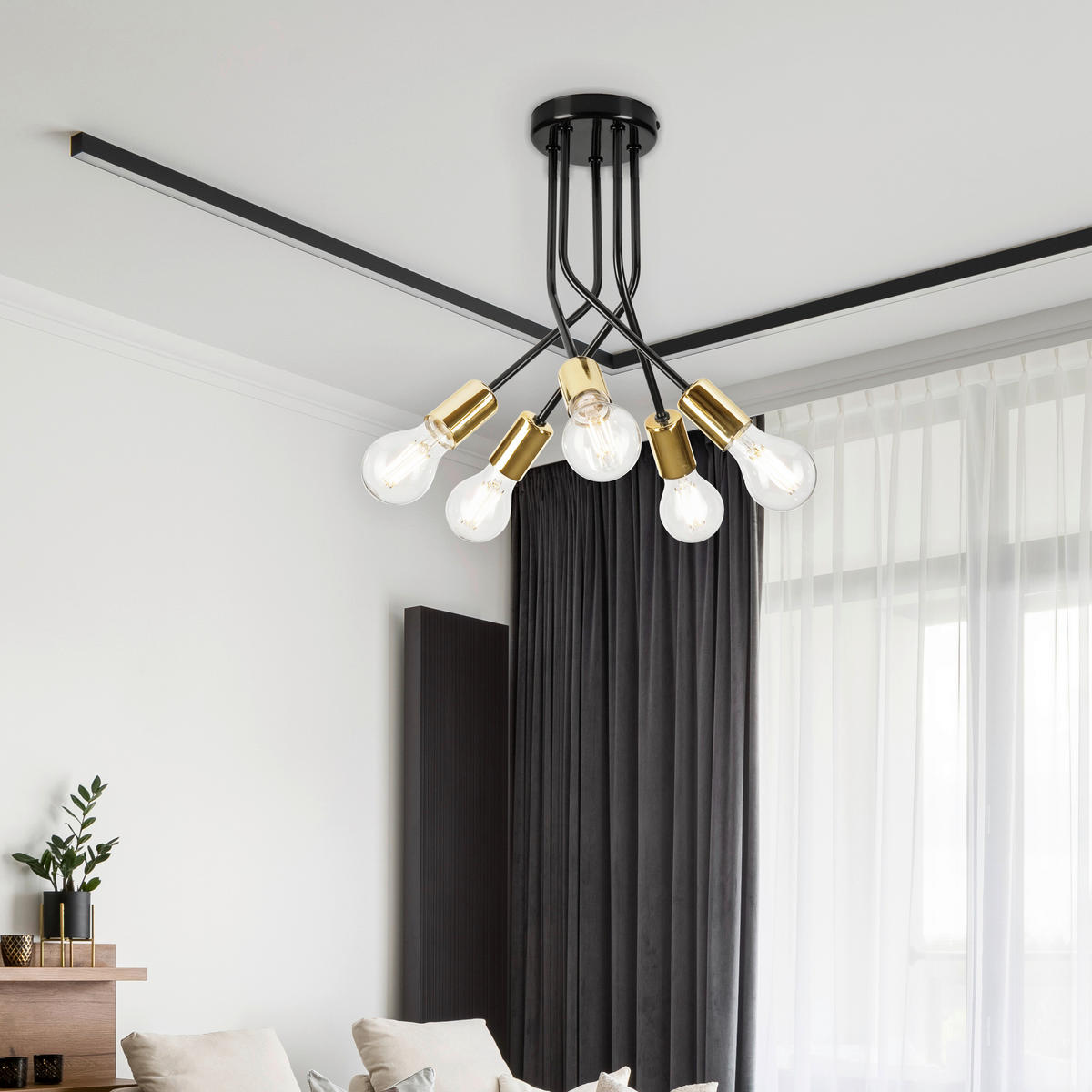 Lamkur Deckenleuchte gold Stahl B/H/L: ca. 36x34x36 cm E27 5 Brennstellen PRIYA - gold (36,00/36,00/34,00cm) - Lamkur