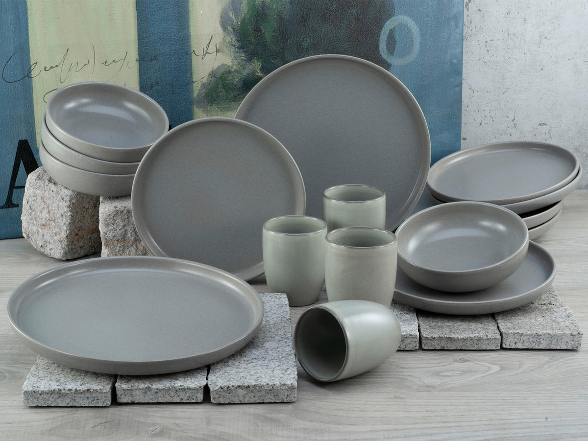 CreaTable Kombiservice Uno grau Steinzeug 16 tlg. Uno - grau - CreaTable