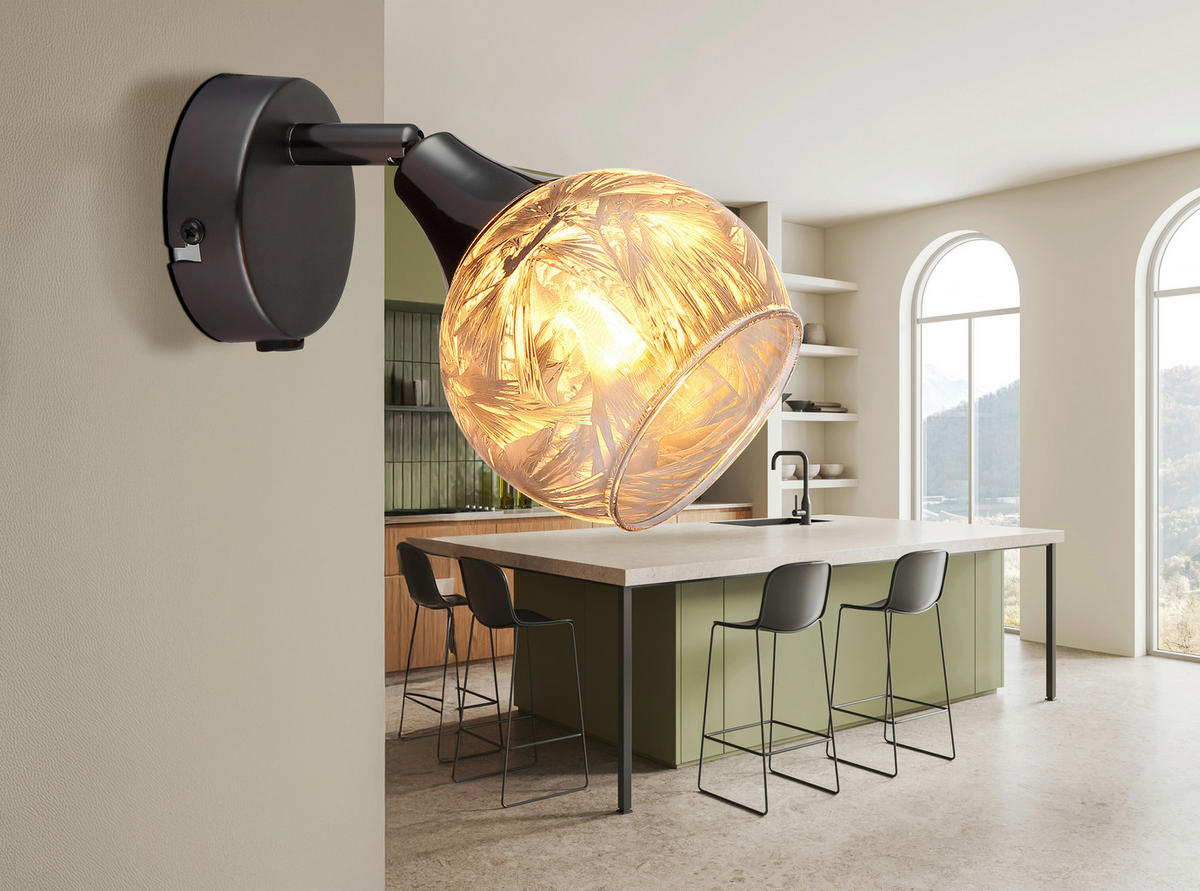 GLOBO Strahler schwarz Chrom Metall Glas B/H/L: ca. 12x14,5x14 cm E14 1 Brennstellen Strahler-Frosta - schwarz/Chrom (14,00/12,00/14,50cm) - GLOBO