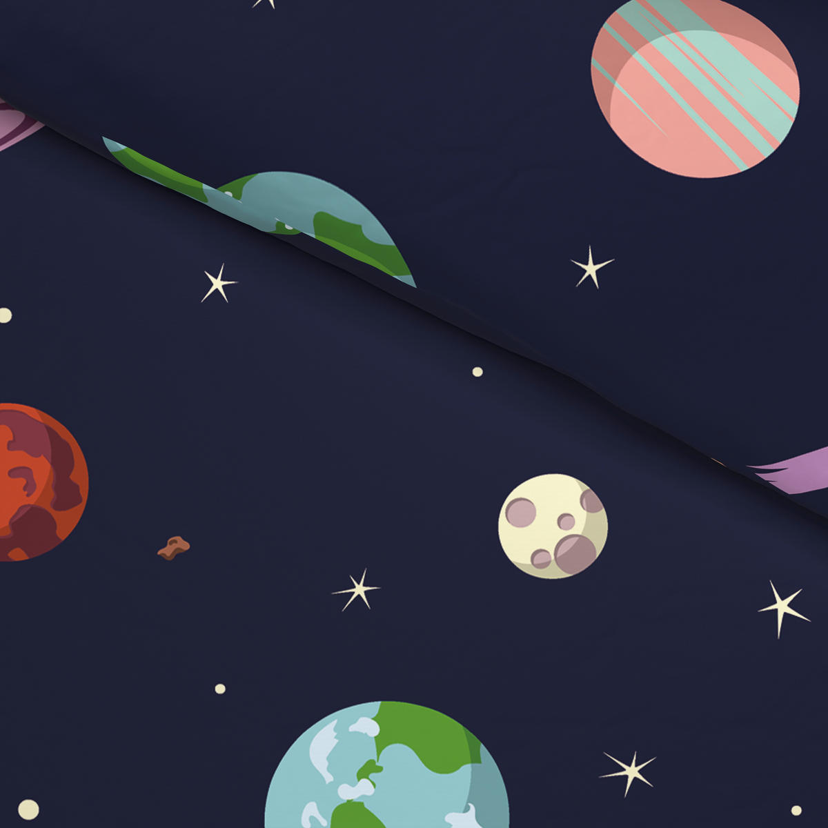 Microfaser Bettwäsche Jugendbettwäsche Weltall - mehrfarbig/dunkelblau (135,00/200,00cm)