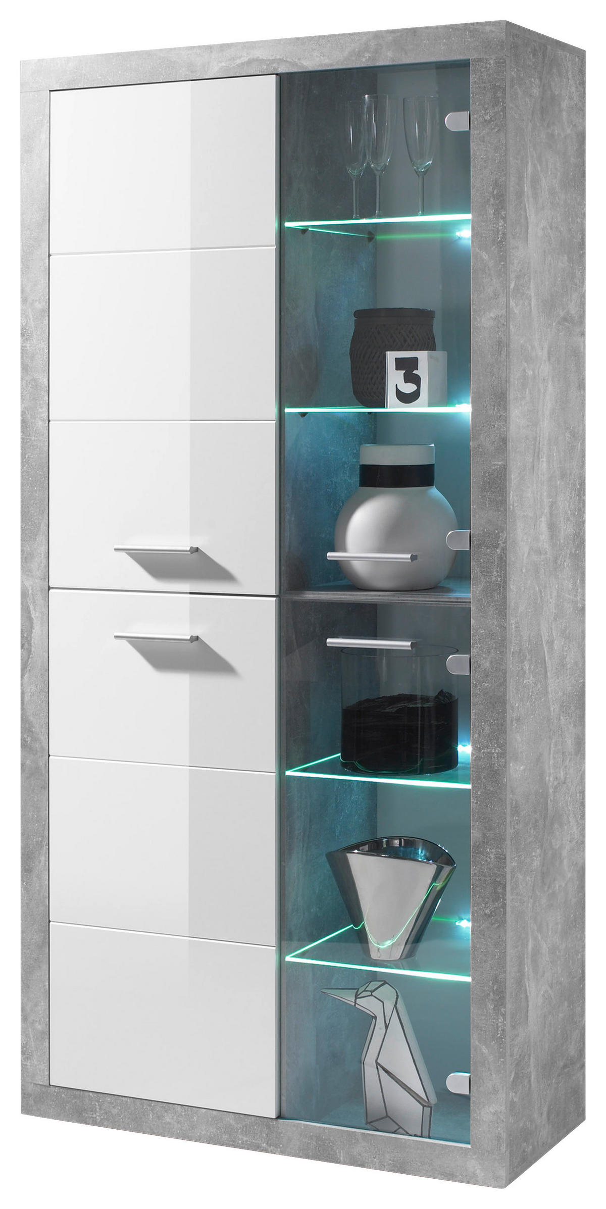 Vitrine Stone Beton Optik weiß glänzend B/H/T: ca. 92x194x37 cm Stone - Beton/weiß (92,00/194,00/37,00cm)