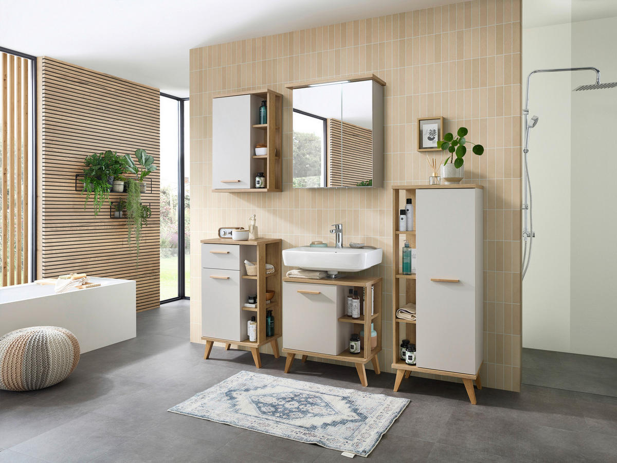 Waschbeckenunterschrank Quickset 966 Rivera Eiche Nachbildung creme B/H/T: ca. 60x65x33 cm Quickset 966 - creme/Rivera Eiche (60,00/65,00/33,00cm)