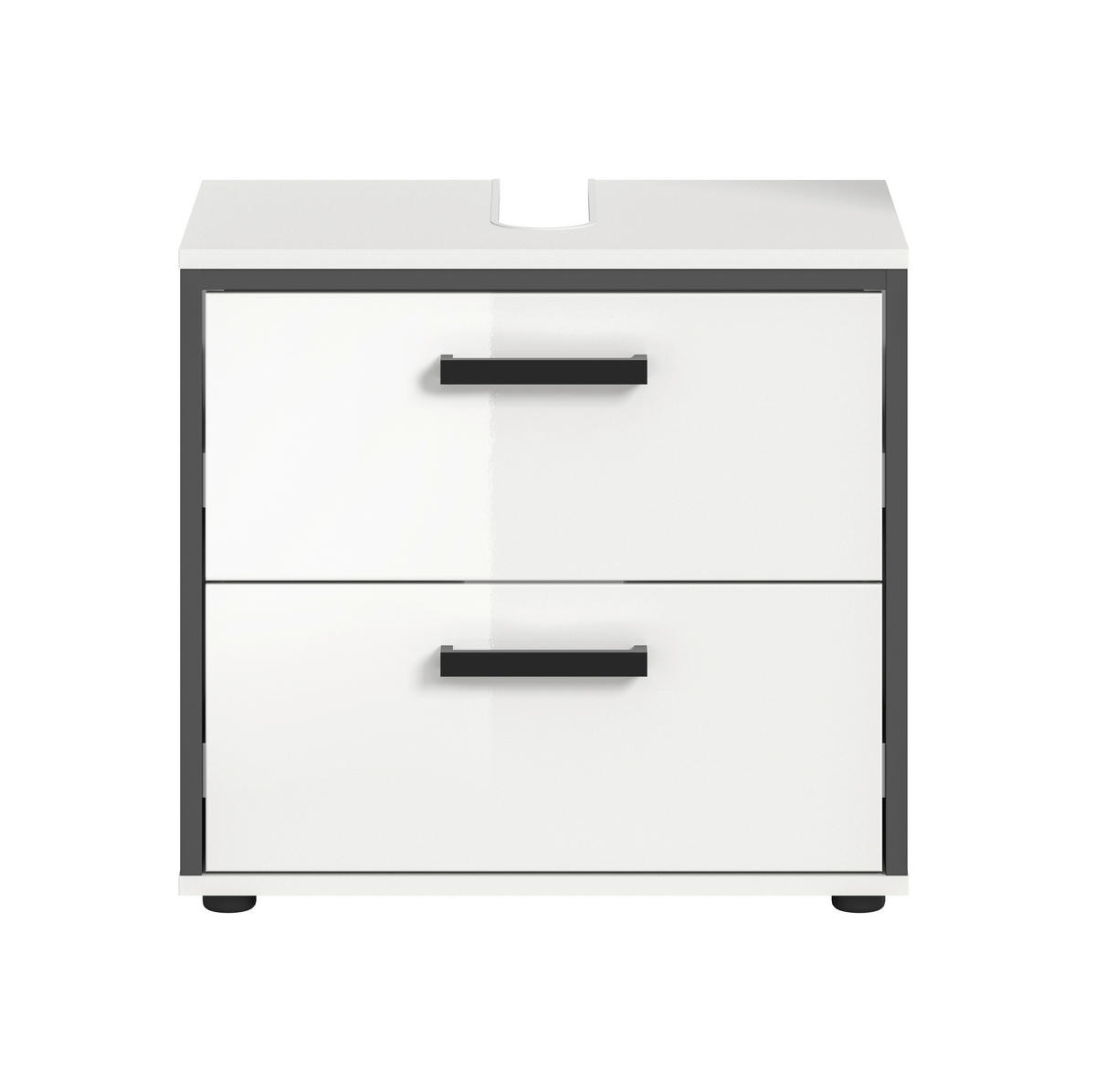 Waschbeckenunterschrank KOJAK weiß weiß Hochglanz anthrazit B/H/T: ca. 60x55x37 cm KOJAK - weiß/anthrazit (60,00/55,00/37,00cm) - xonox.home