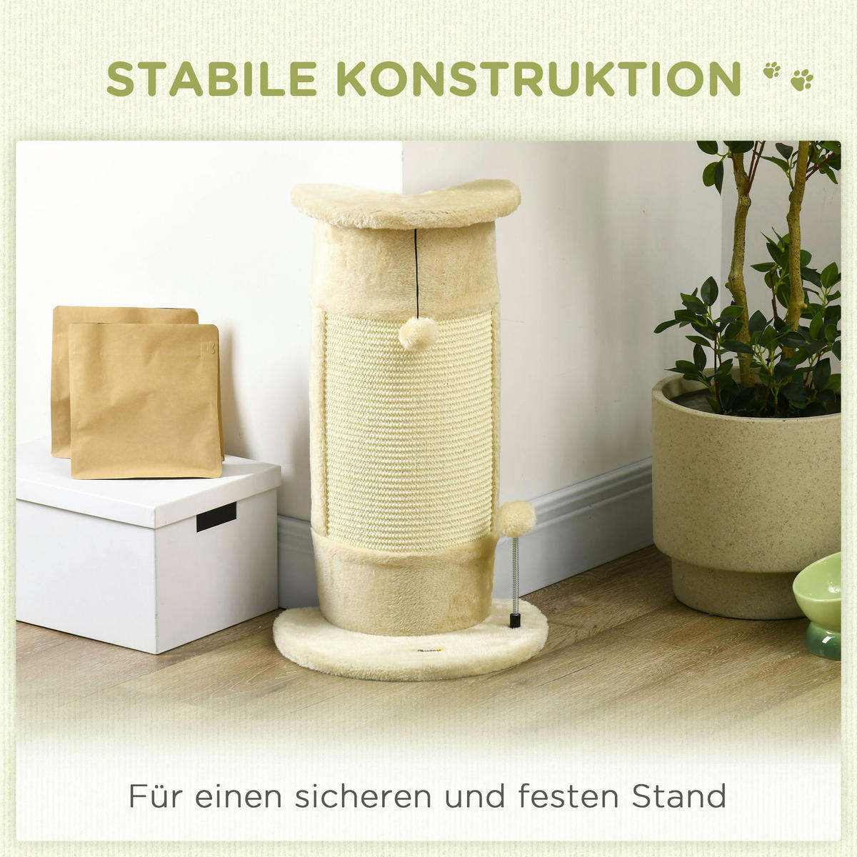 PawHut Kratzbaum cremeweiß Sisal B/H/L: ca. 25,5x58x34 cm Kratzbaum - cremeweiß (34,00/25,50/58,00cm) - PawHut
