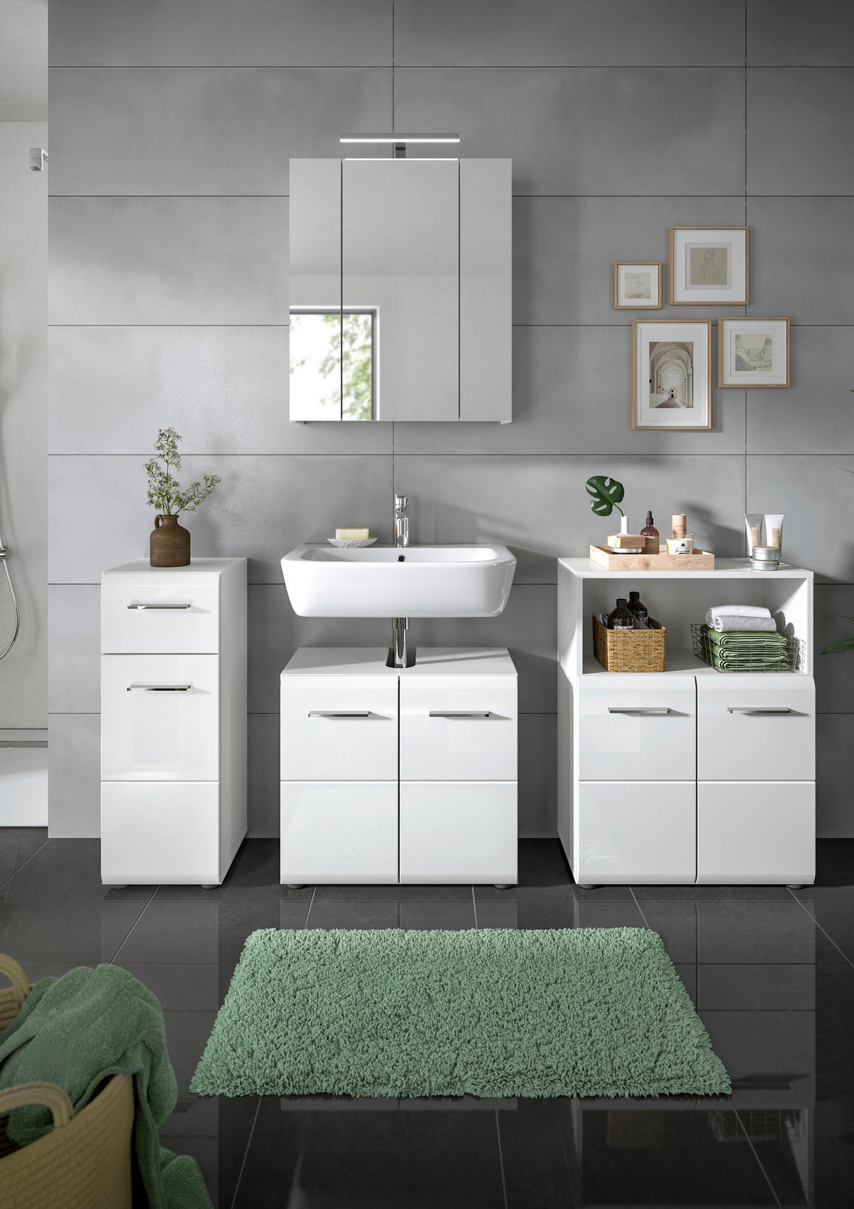 Badezimmer-Set ICE weiß weiß Hochglanz B/H/T: ca. 180x190x32 cm ICE - weiß (180,00/190,00/32,00cm) - xonox.home