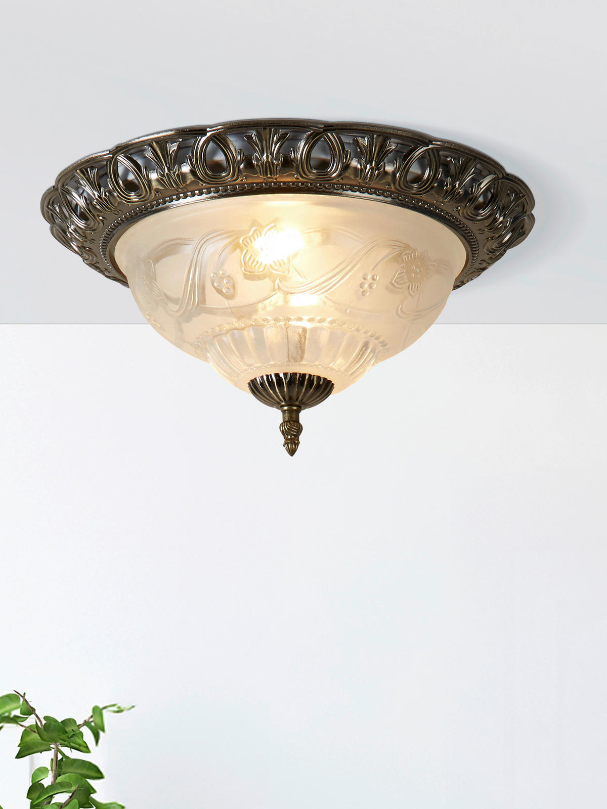 Searchlight Deckenleuchte messing Stahl Glas B/H/L/D: ca. 33x17x33x33 cm E14 2 Brennstellen Derby - messing (33,00/33,00/17,00cm) - Searchlight