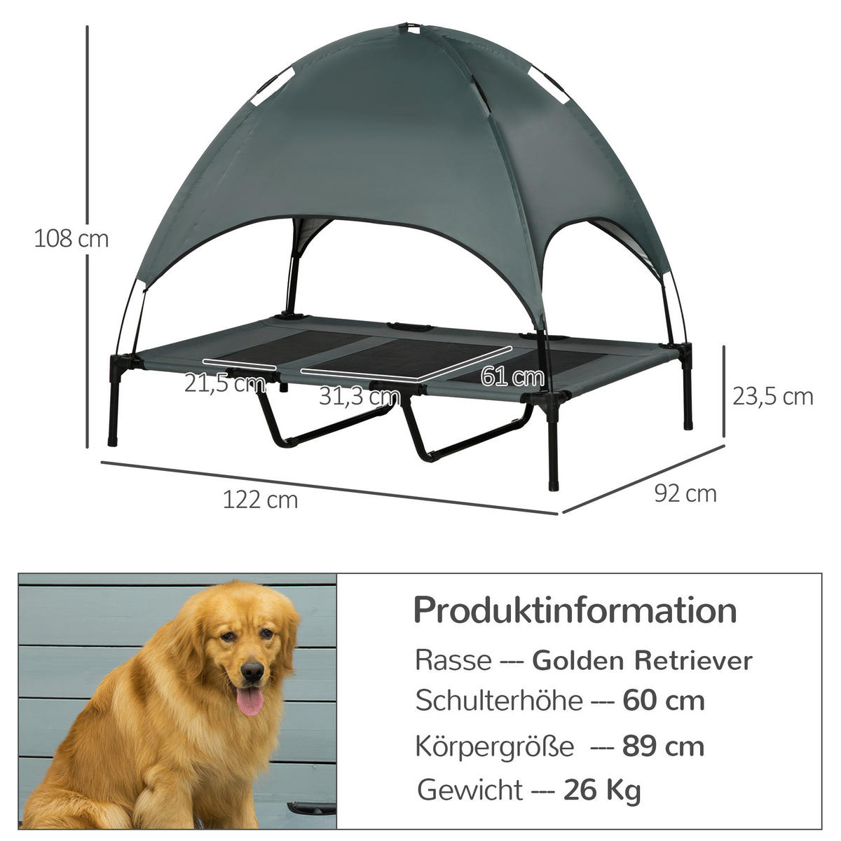 PawHut Hunde-Zubehör grau Edelstahl B/H/L: ca. 92x122x108 cm Hundebett - schwarz/grau (108,00/92,00/122,00cm) - PawHut