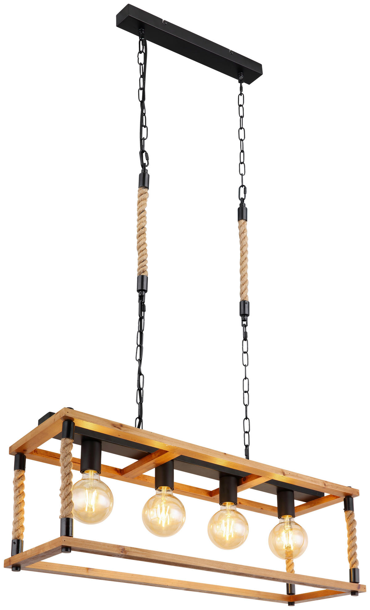 GLOBO Pendelleuchte 15691-4H schwarz braun Metall Holz B/H/L: ca. 25x120x80 cm E27 4 Brennstellen VERNON - braun/schwarz (80,00/25,00/120,00cm) - GLOBO