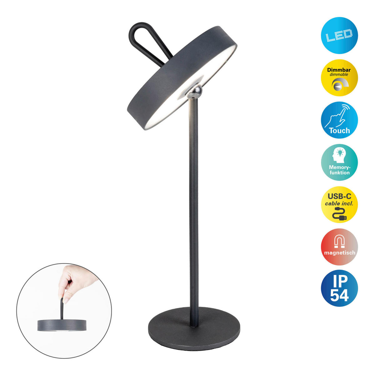 Näve Leuchten LED-Tischleuchte grau Kunststoff Metall B/H/T/D: ca. 12,5x35x12,5x12,5 cm ELLA - grau (12,50/35,00/12,50cm) - Näve Leuchten