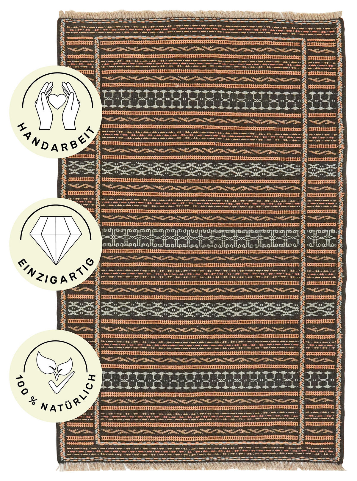 PersaTepp Teppich Kelim Kordi schwarz B/L: ca. 81x125 cm Kelim Kordi - schwarz (81,00/125,00cm) - PersaTepp
