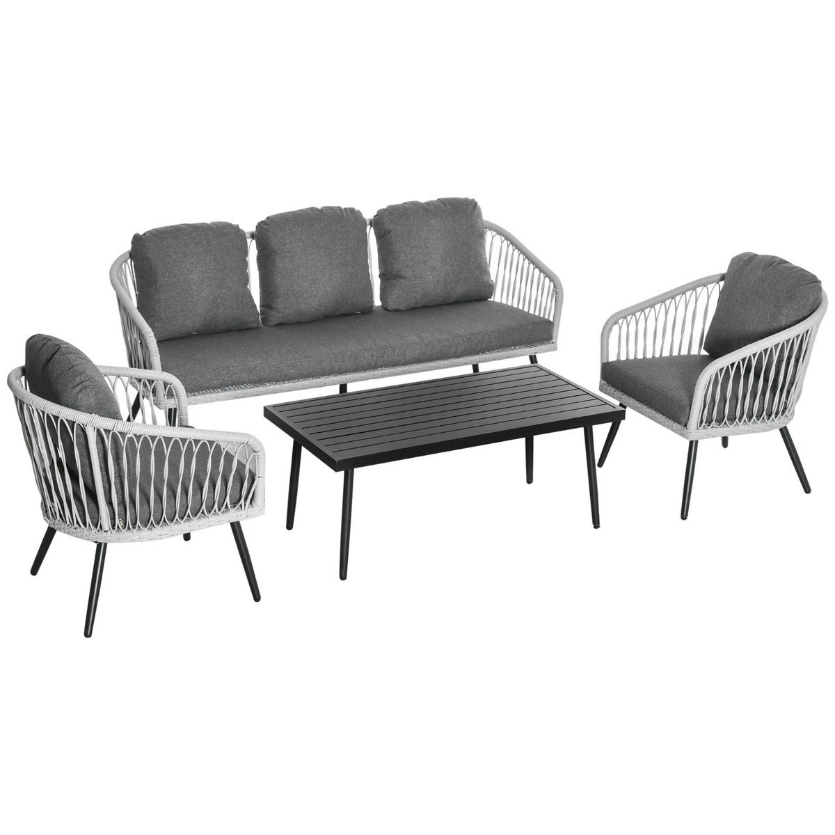 Outsunny Sitzgruppe grau Polyester B/H/L: ca. 70x174x76 cm Gartenmöbel-Set - grau (76,00/70,00/174,00cm) - Outsunny