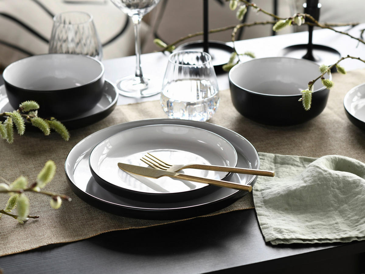 CreaTable Tafelservice Nordic weiß Steinzeug 12 tlg. Nordic - weiß/schwarz - CreaTable