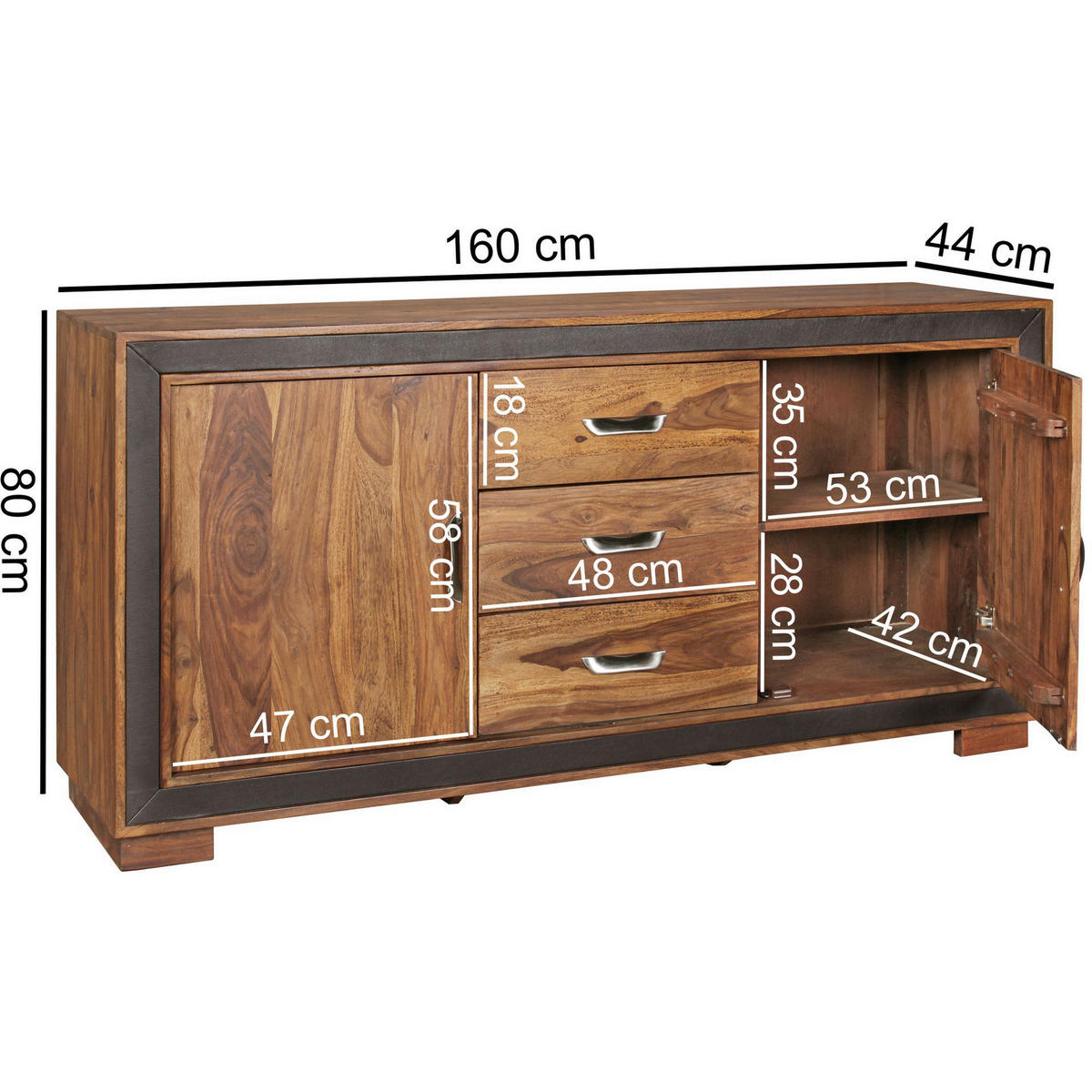 Sideboard natur schwarz B/H/T: ca. 160x80x44 cm Sideboard - natur/schwarz (160,00/80,00/44,00cm) - Wohnling