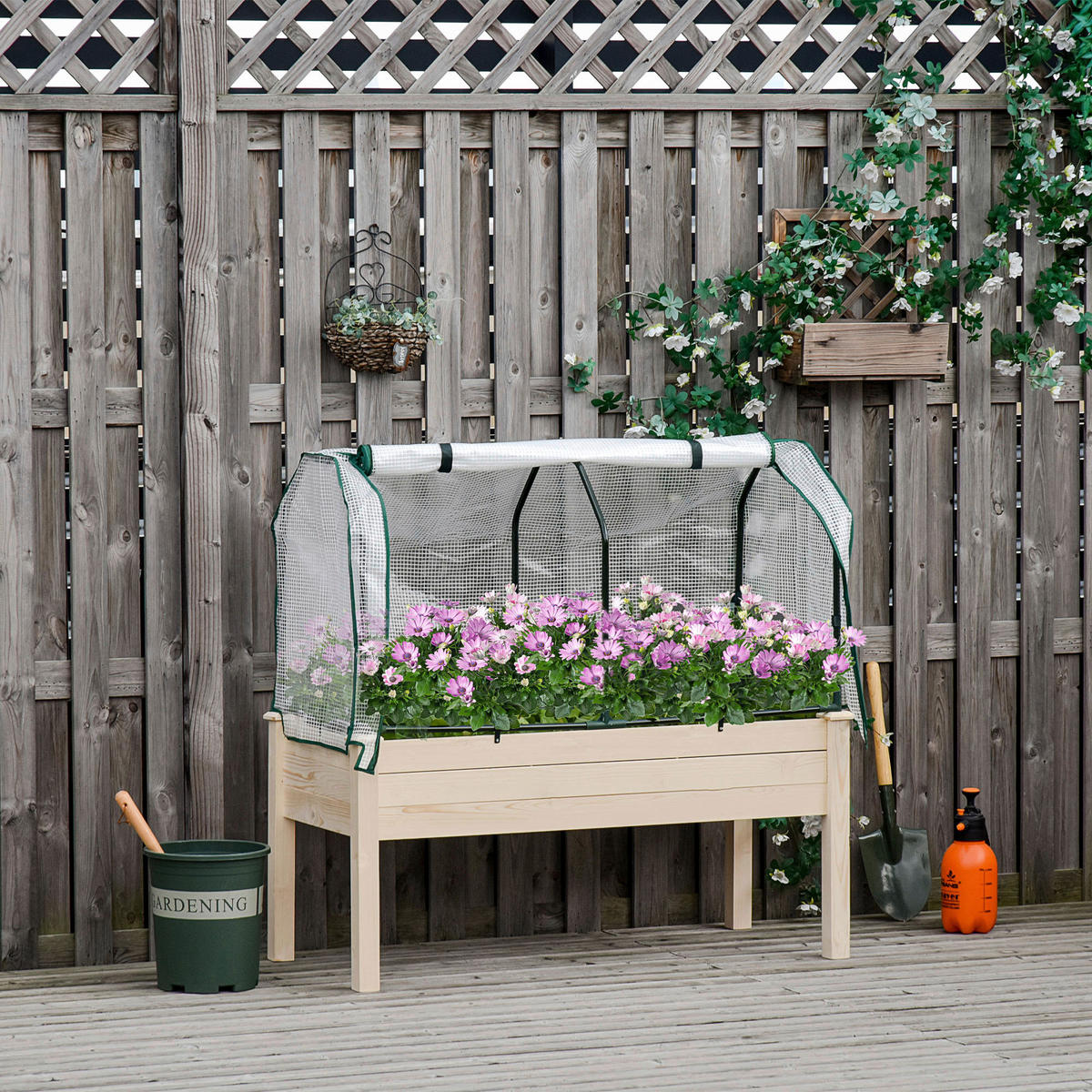 Outsunny Hochbeet natur Holz B/H/L: ca. 55x117x121 cm Hochbeet - natur (121,00/55,00/117,00cm) - Outsunny