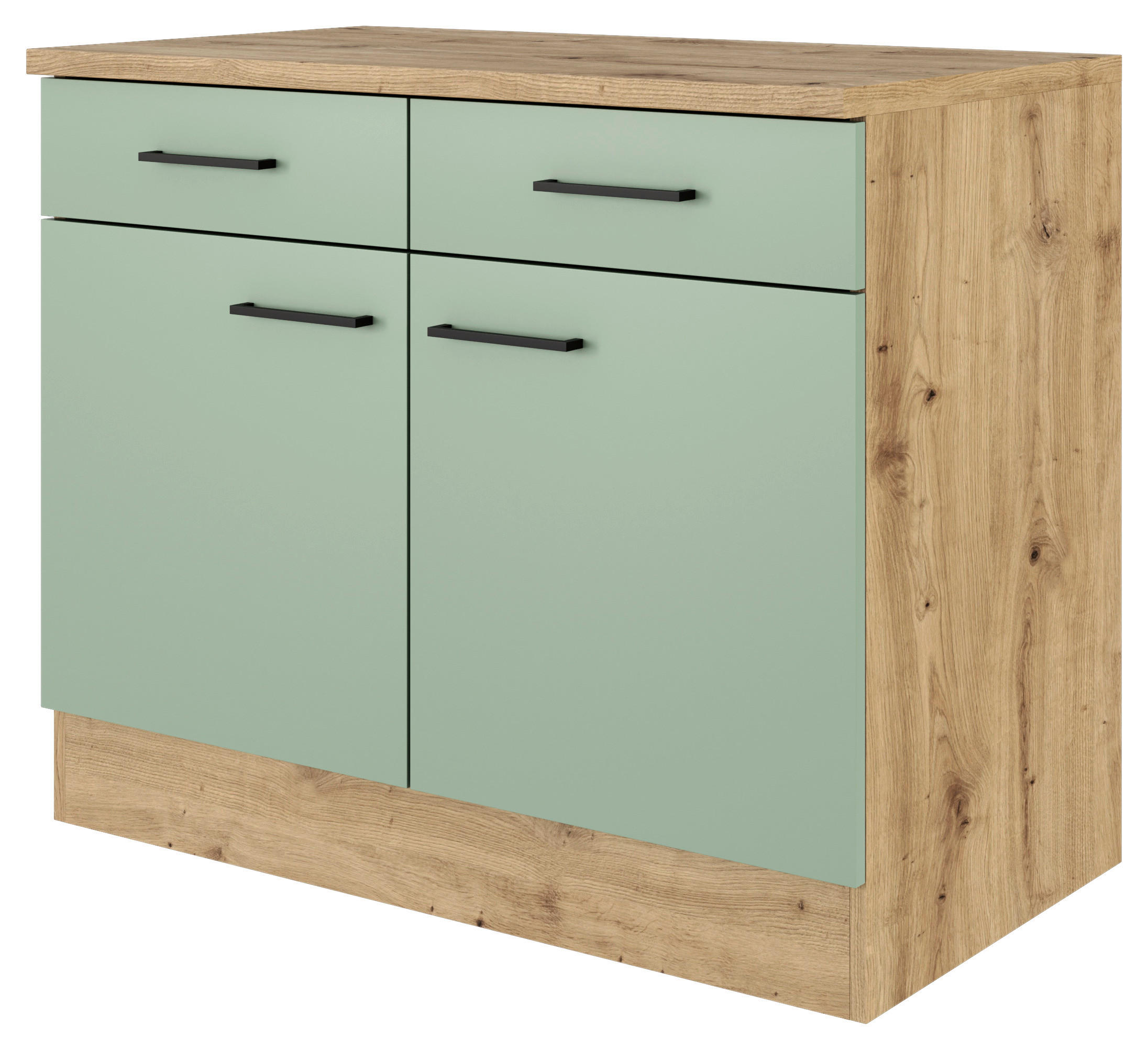 Unterschrank Cara grün B/H/T: ca. 100x85x60 cm Cara - Eiche/schwarz (100,00/85,00/60,00cm) - Flex-Well