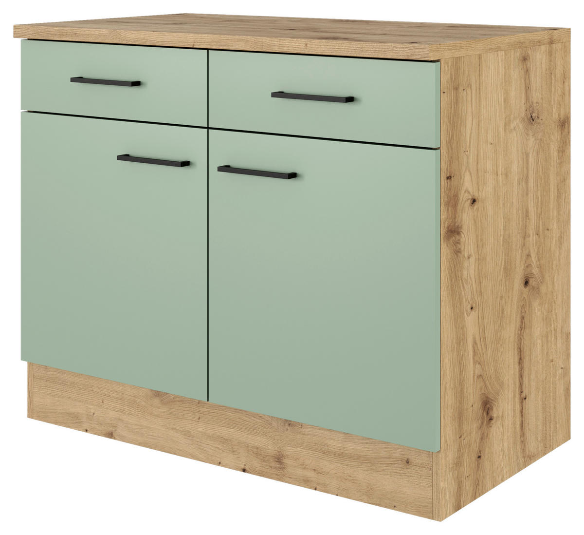 Unterschrank Cara grün B/H/T: ca. 100x85x60 cm Cara - Eiche/schwarz (100,00/85,00/60,00cm) - Flex-Well