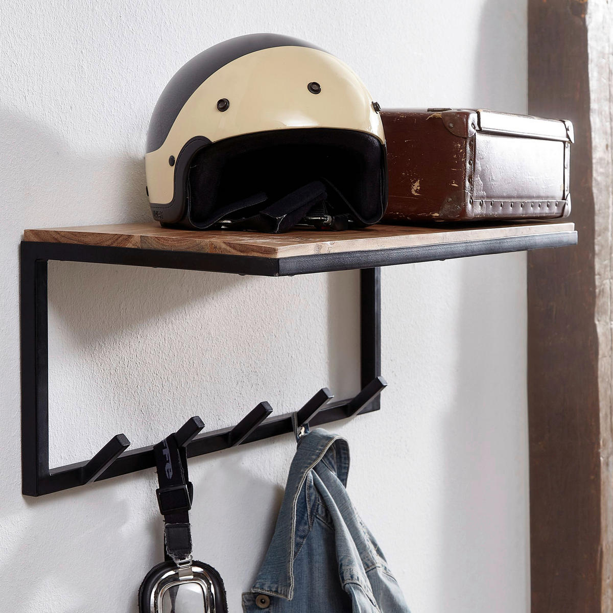 Wandgarderobe natur schwarz pulverbeschichtet B/H/T: ca. 70x27x30 cm Wandgarderobe - natur/schwarz (70,00/27,00/30,00cm) - Wohnling