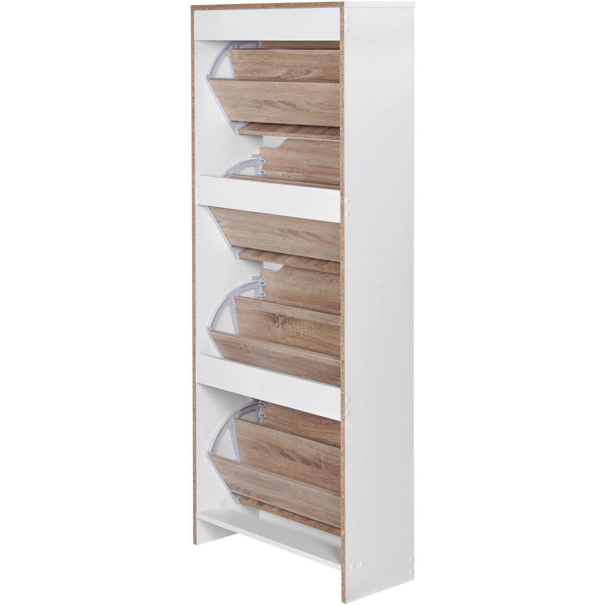 Schuhschrank Eiche Sonoma Nachbildung weiß B/H/T: ca. 60x150x24 cm Schuhschrank - Eiche/weiß (60,00/150,00/24,00cm) - Wohnling