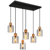 GLOBO Pendelleuchte Rauch schwarz dunkelbraun Glas Holz Metall B/H/L: ca. 33x120x67 cm E27 6 Brennstellen ALEIDIS - dunkelbraun/schwarz (67,00/33,00/120,00cm) - GLOBO
