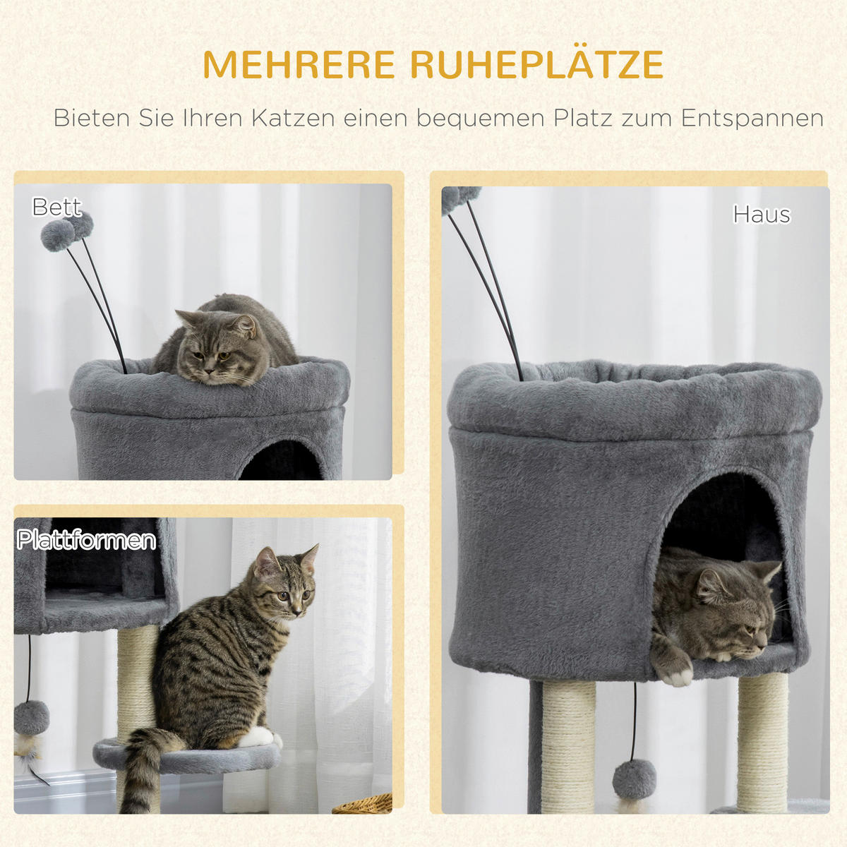 PawHut Kratzbaum grau Polyester B/H/L: ca. 44,5x73,5x44,5 cm Kratzbaum - cremeweiß/grau (44,50/44,50/73,50cm) - PawHut