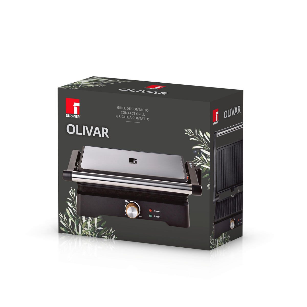 BERGNER Kontaktgrill silber Aluminium B/H/L: ca. 15,5x32x36,5 cm OLIVAR - schwarz/silber (36,50/15,50/32,00cm) - BERGNER