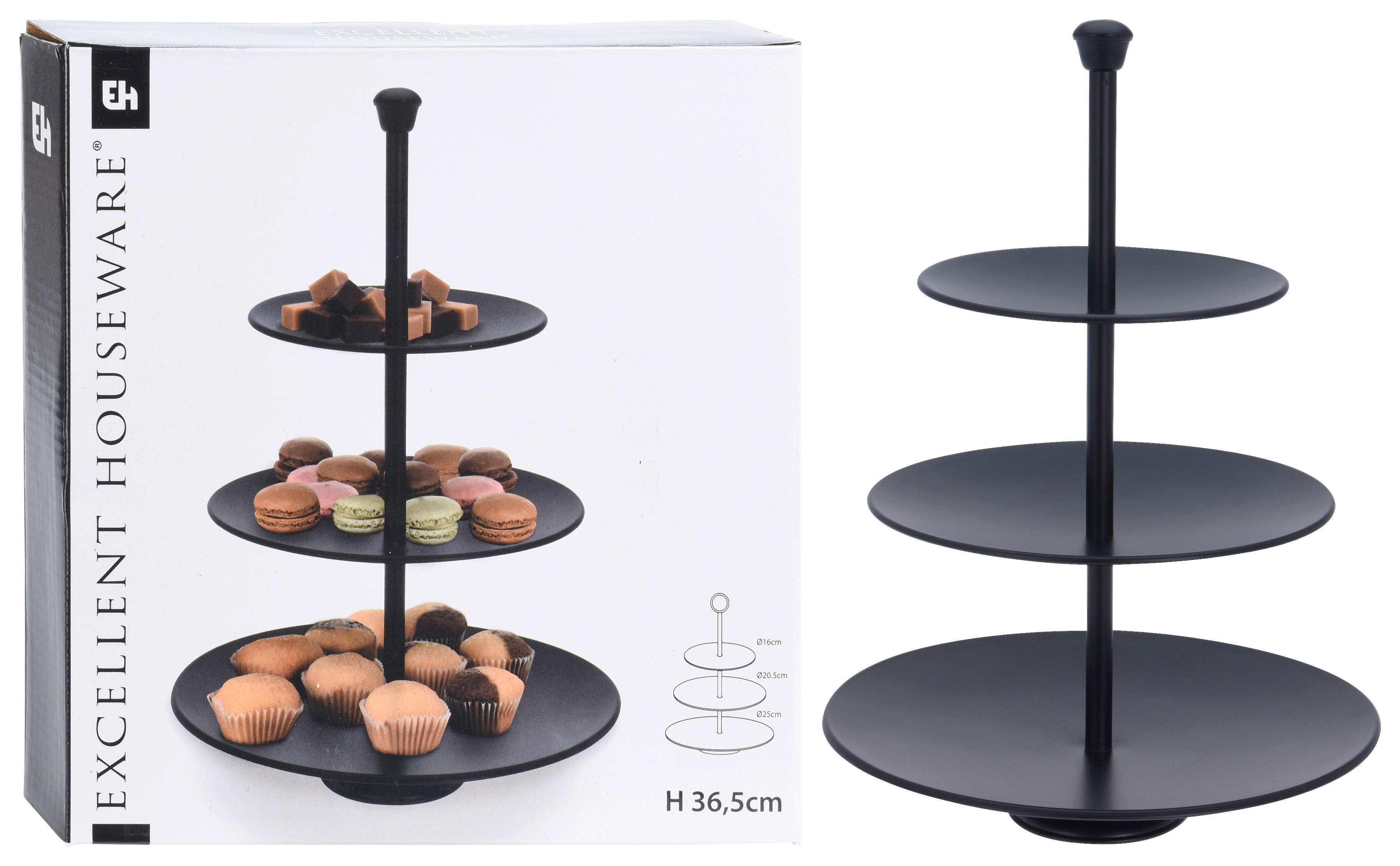 Excellent Houseware Etagere schwarz Metall H/D: ca. 36,5x25 cm Etagere - schwarz (25,00/36,50cm) - Excellent Houseware