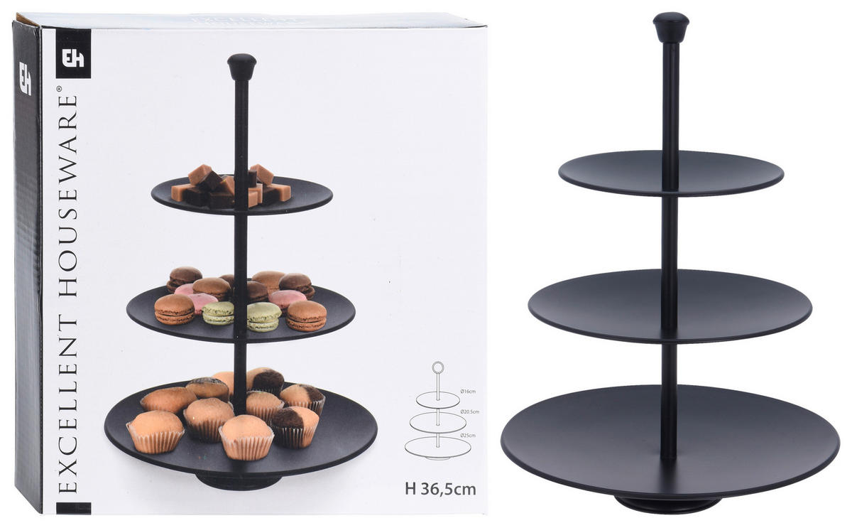 Excellent Houseware Etagere schwarz Metall H/D: ca. 36,5x25 cm Etagere - schwarz (25,00/36,50cm) - Excellent Houseware