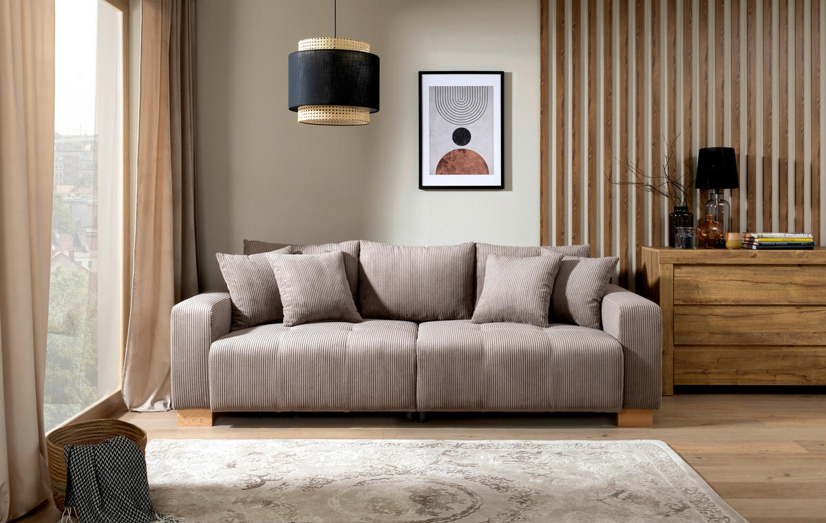 Big Sofa Alpha New dunkelbeige Velourstoff B/H/T: ca. 244x85x112 cm Alpha New - buche/dunkelbeige (244,00/85,00/112,00cm)