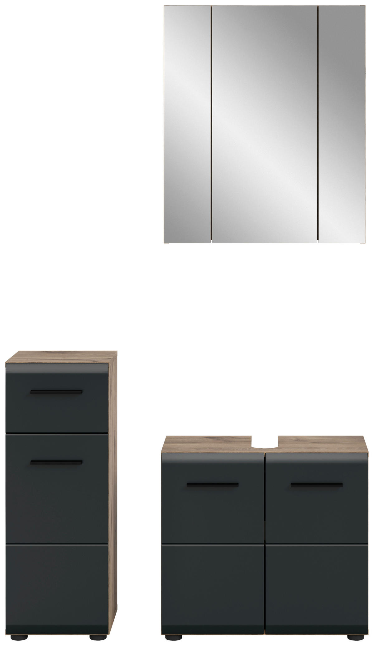 Badezimmer-Set Ice Nox Oak Nachbildung schwarz matt B/H/T: ca. 105x185x30 cm Ice - schwarz (105,00/185,00/30,00cm) - xonox.home