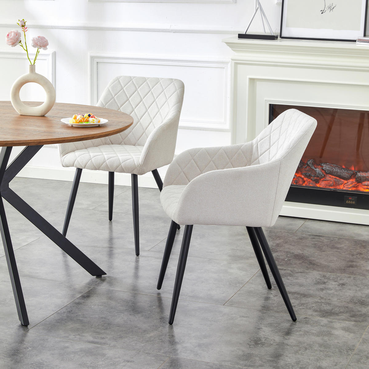 Stuhl LEA, 2er Set creme schwarz Webstoff B/H/T: ca. 56x83x60 cm LEA, 2er Set - creme/schwarz (56,00/83,00/60,00cm) - xonox.home