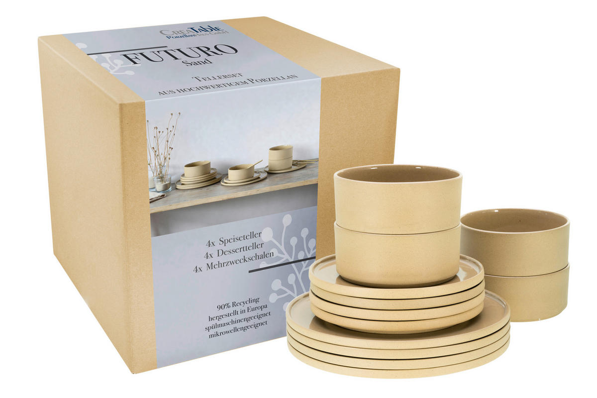 CreaTable Tafelservice Futuro sand Steinzeug 12 tlg. Futuro - sand - CreaTable