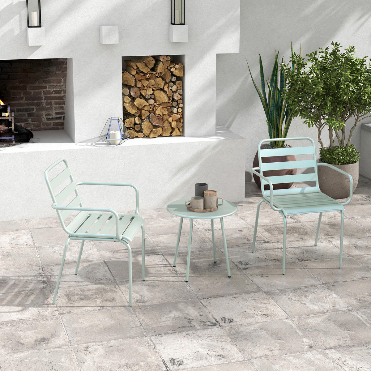 Outsunny Bistro-Set grün Stahl B/H/L: ca. 58x78x51 cm Bistro-Set - grün (51,00/58,00/78,00cm) - Outsunny